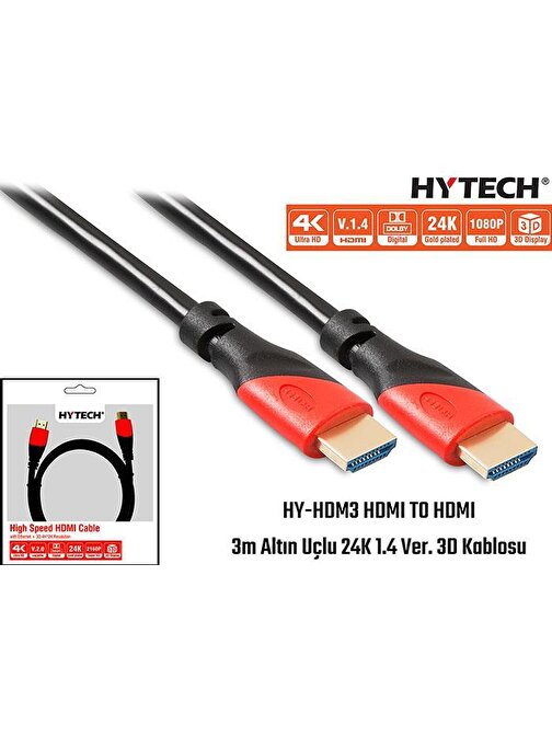 Hytech HY-HDM3 60 hz 24K 1.4 HDMI Kablo 3 mt