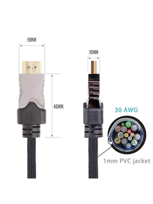 Vcom CG510-3.0 30 Hz 1.4V HDMI To HDMI Kablo 3 mt Siyah