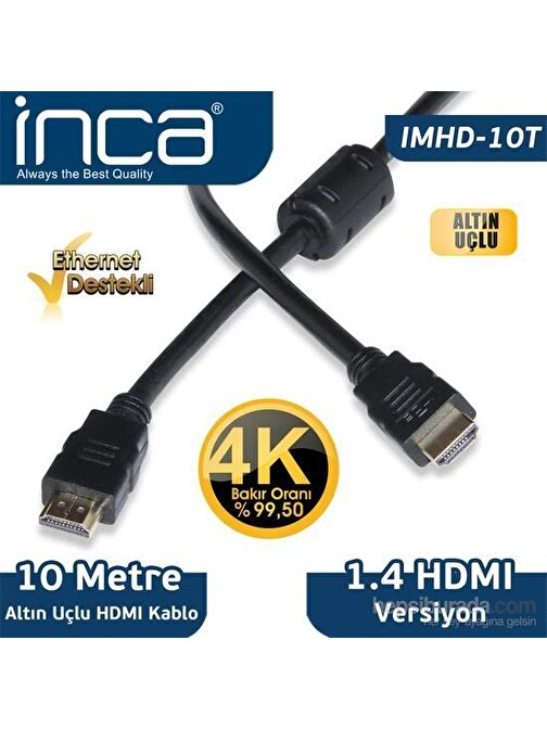 Inca Imhd-10T 10M 4K 1,4 V 3D Altın Uçlu Hdmı Kablo