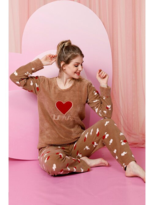 Nisanca Kışlık Peluş Polar Yılbaşı Temalı Kadın Pijama Takımı