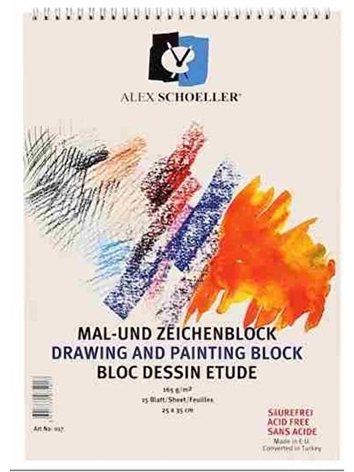 Alex Schoeller 165 gr 25x35 B4 Spiralli Çizim Ve Resim Bloğu Beyaz