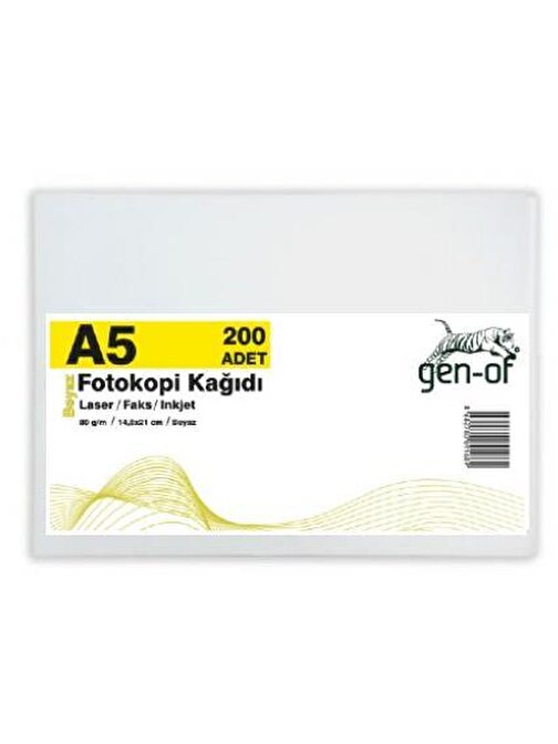 Gen-of A5 Fotokopi Kağıdı Beyaz 200 Adet 1 Paket 80  gr