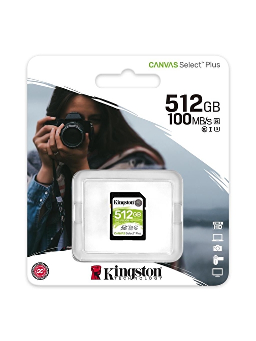 Kingston Canvas Select Plus SDS2 SDXC 100R C10 UHS-I U3 V30 512 GB SD Hafıza Kartı