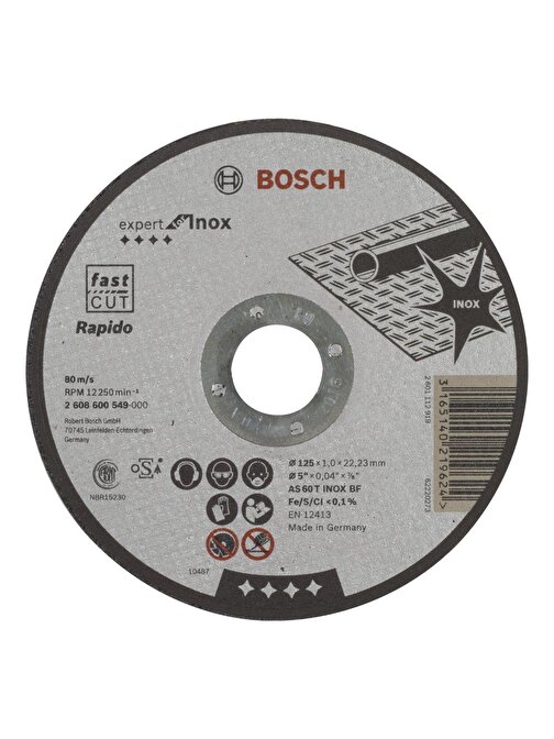 Bosch - 125*1,0 mm Expert Serisi Düz Inox (Paslanmaz Çelik) Kesme Diski (Taş) - Rapido
