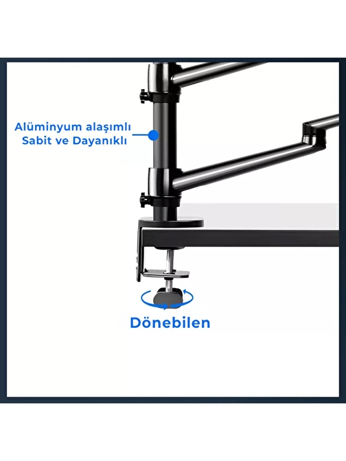 Npo STTF7095B Ayarlı Alüminyum Stand, Ring Işık, Mikrofon, Notebook Standı Siyah