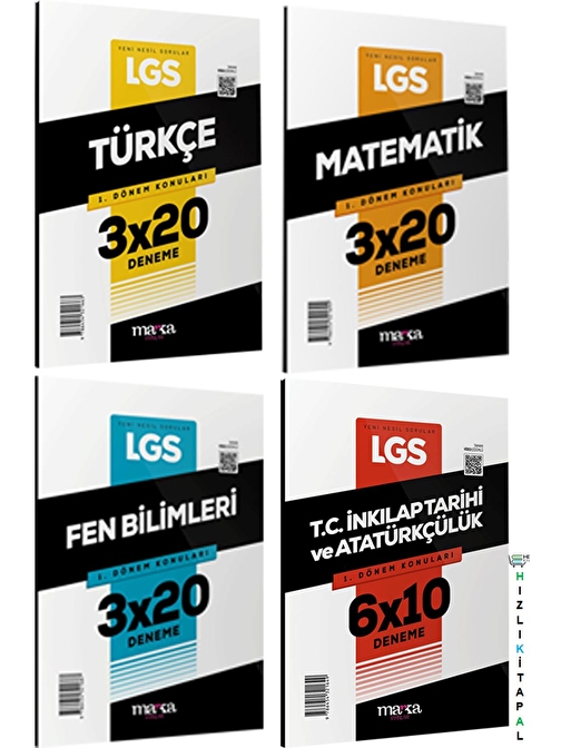 Marka Yayınları 2023 LGS 1.Dönem Türkçe-Matematik-Fen-TC İnkilap Deneme Seti 15 Deneme Marka Yayınları