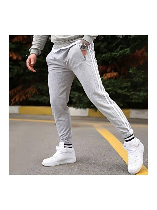 Erkek Üç Şeritli Slim Fit Eşofman Altı - Spor Eşofman Altı- Genç Kalıp