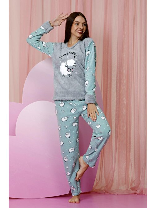 Nisanca Kışlık Kadın Polar Pijama Takımı - Yılbaşı Pijaması