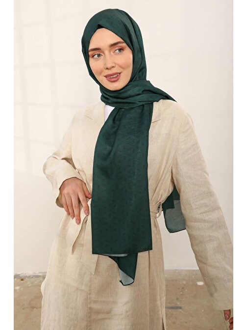 Kadın Minimal Desenli Soft Şal Koyu Yeşil