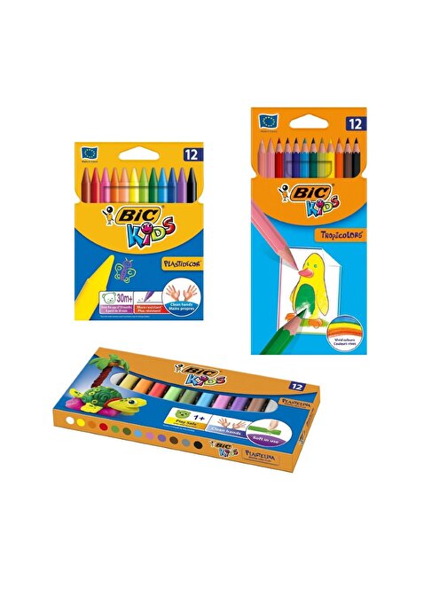 Bic Silinebilir Mum Pastel Boya, Kurumayan Oyun Hamuru Ve Kuru Boya Seti 12'li Çok Renkli