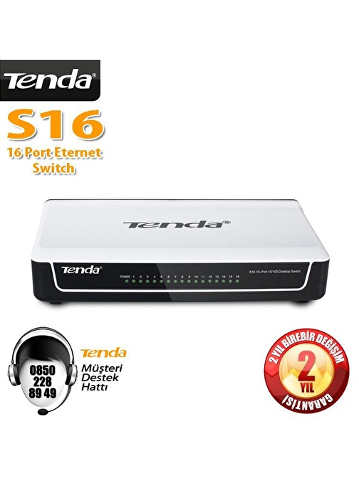 Tenda S16 16 Port 10 - 100 Mbps Plastik Kasa Switch