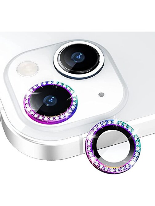 Bipower Binano iPhone 13 - 13 Mini Taşlı Kamera Lens Koruyucu Çok Renkli