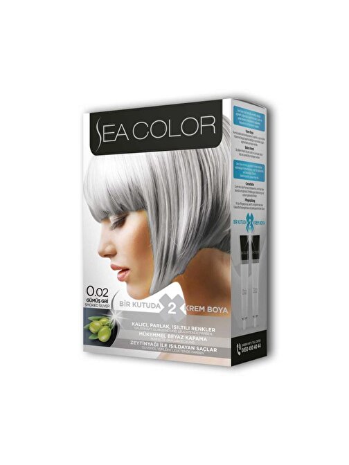 Sea Color 2 Tüp Krem Saç Boyası Seti No:0.02 Gümüş Gri