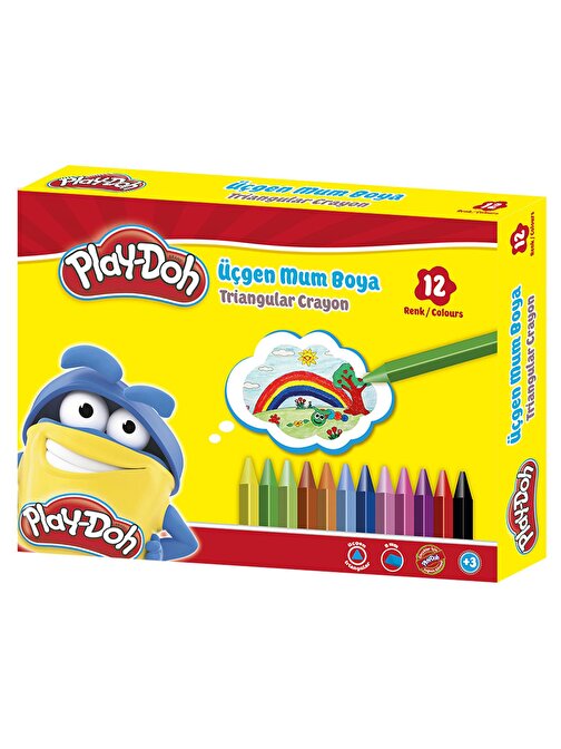 Play-Doh CR008 Çevirmesiz Üçgen Kalem Mum Boya 12 Renk