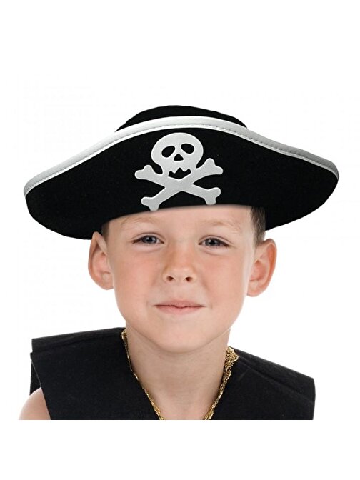 Sinerjishop Gümüş Şeritli Çocuk Boy Yayvan Korsan Şapkası
