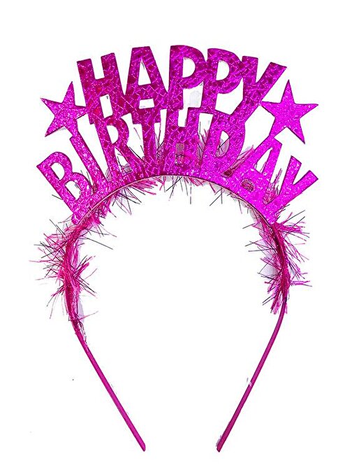 Sinerjishop Fuşya Renk Happy Birthday Yazılı Eva Doğum Günü Parti Tacı