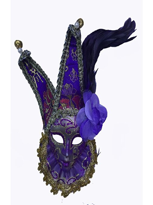 Sinerjishop Çıngıraklı Dekoratif Tüylü Seramik Maske Mor Renk