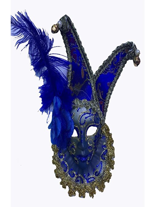 Sinerjishop Çıngıraklı Dekoratif Tüylü Seramik Maske Mavi Renk
