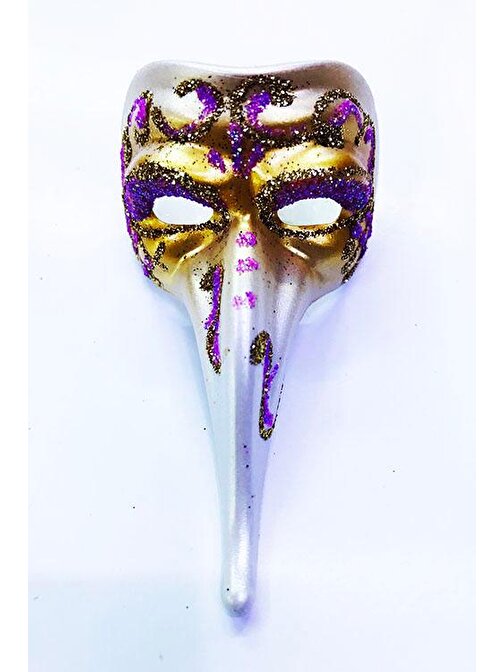 Sinerjishop Fuşya Renk İşlemeli Seramik Malzemeden İmal Venedik Uzun Maske Magnet