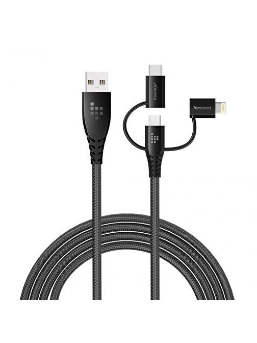 Tronsmart Apple LAC10 3in1 Lightning - Micro USB - Type-C Hızlı Şarj Kablosu 1.2 m