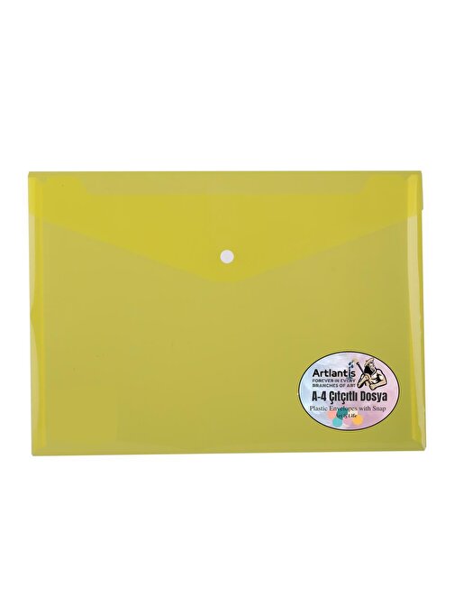 Artlantis Şeffaf A4 Çıtçıtlı Zarf Dosya Şeffaf Sarı Renkli