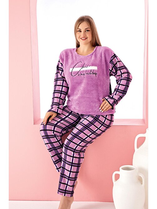 Nisanca Büyük Beden Kadın Polar Peluş Pijama Takımı