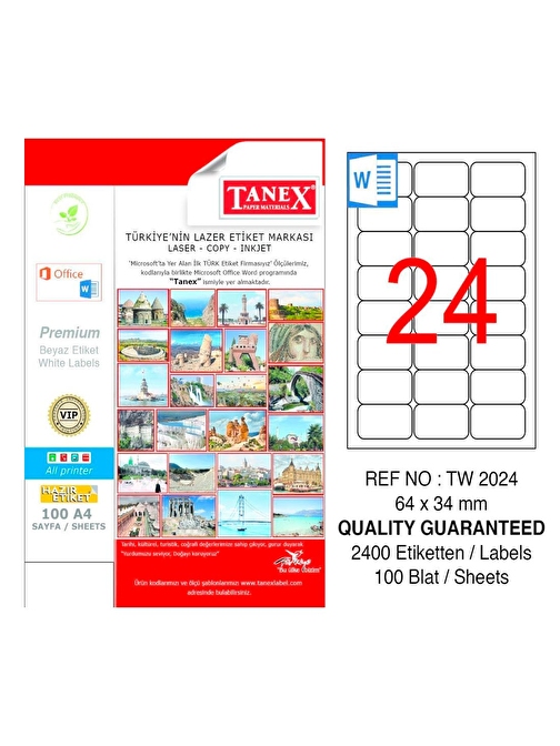 Tanex 64X34 Mm Laser Etiket 100 Adet Tw-2024