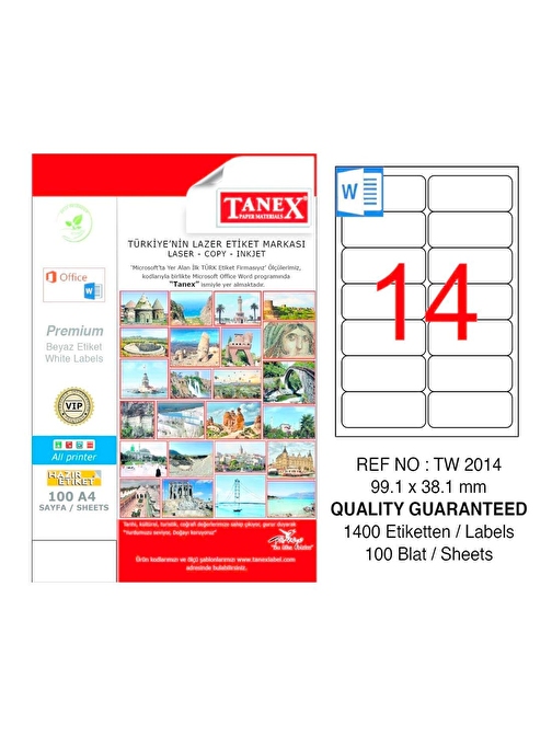 Tanex 99,1X38,1 Mm Laser Etiket 100 Adet Tw-2014