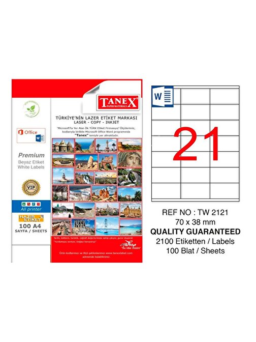 Tanex 70X38 Mm Laser Etiket 100 Adet Tw-2121