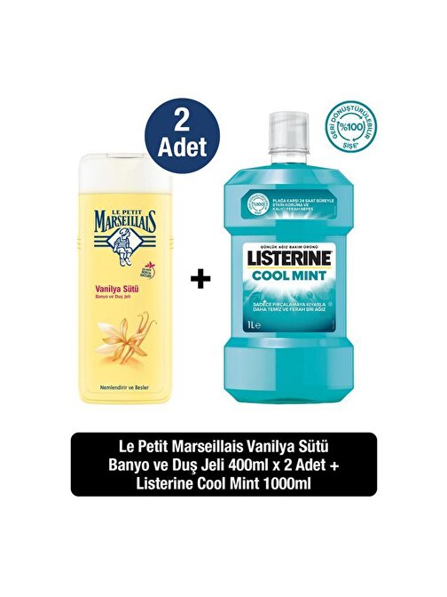 Listerine Coolmint 1000 ml Ağız Bakım Suyu + Lpm Vanilya Sütü 400 ml Duş Jeli 2 Adet