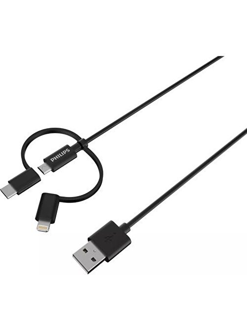 Philips Apple DLC3106T Lisanslı 3in1 Lightning - Micro USB - Type-C Hızlı Şarj DataKablosu 2 m Siyah