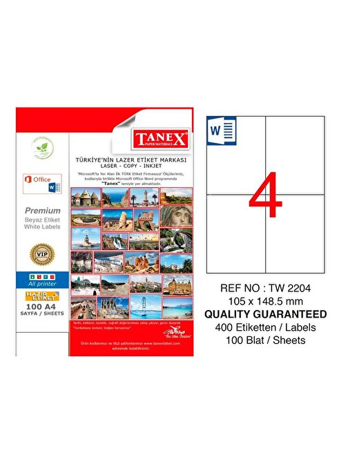 Tanex 105X148,5 Mm Laser Etiket 100 Adet Tw-2204