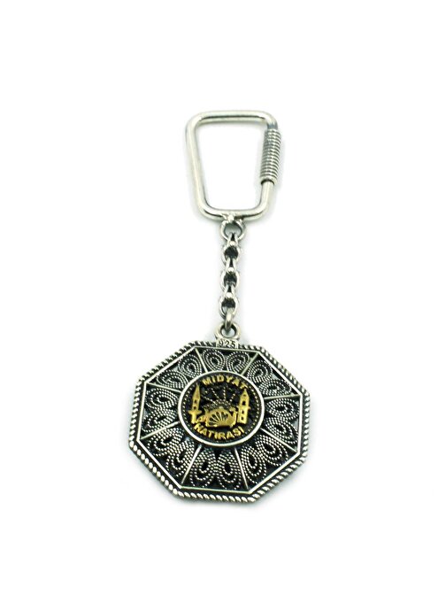 Midyat Hatırası Logolu Oksitli Telkari Gümüş Anahtarlık ANT-46