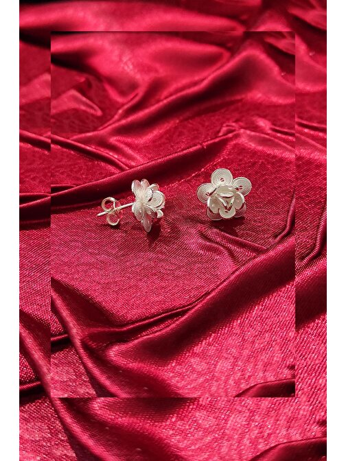 Lotus Çiçeği Telkari Gümüş Küpe El Yapımı Gümüş Kadın Küpe KUPE-192