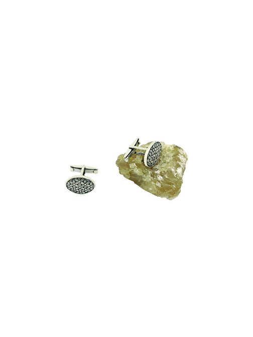 Erkek Çiçek Desenli Oksitli 925 Ayar Gümüş Kol Düğmesi KOL-17
