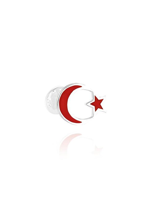 Türkiye Bayrağı Rozet Gümüş Ay Yıldız Yaka İğnesi 925 Ayar Gümüş Rozet TRZ-09