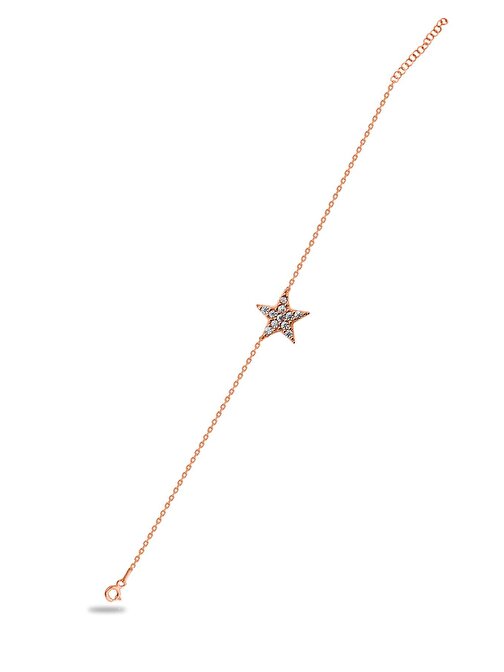 Aykat Yıldız Modeli Rose Gümüş Taşlı Kadın Bilekliği 925 Ayar Blk-378
