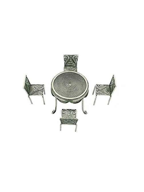 Gümüş Sandalye Minyatür Oksitli Telkari Gümüş Hediyelik Sandalye TH-45
