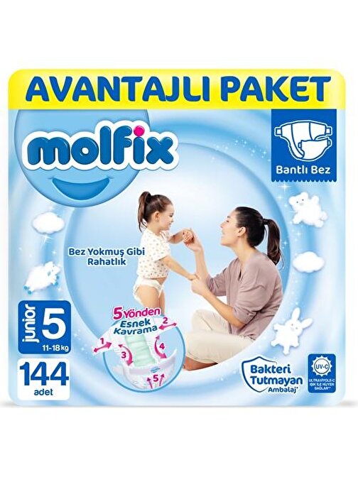 Molfix 11 - 18 kg 5 Numara Avantaj Paketi Bebek Bezi 144 Adet