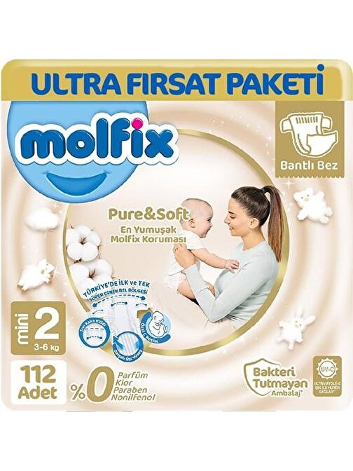 Molfix Pure Soft 4 - 6 kg 2 Numara Avantaj Paketi Bebek Bezi 112 Adet