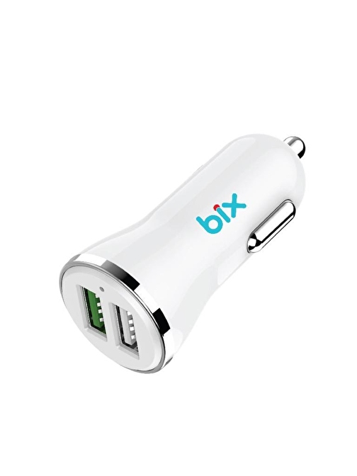 Bix Bix Hızlı Araç Şarj Cihazı Çift Usb Çıkışlı Qc 3.0 Beyaz