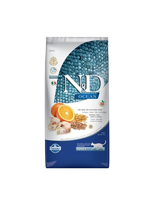 N&D Ocean Düşük Tahıllı Morina Balıklı ve Portakallı Yetişkin - 5 Kg