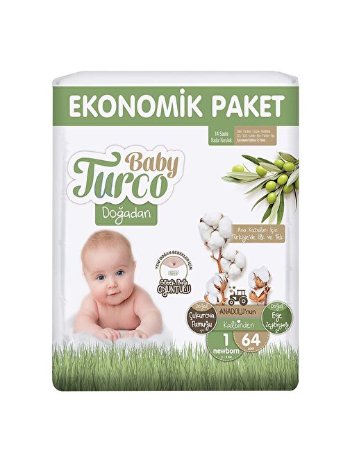 Baby Turco Doğadan 1 Numara Ekonomik Paket Bebek Bezi 64 Adet