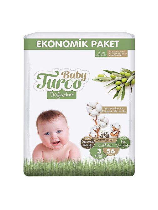Baby Turco Doğadan 3 Numara Ekonomik Paket Bebek Bezi 56 Adet