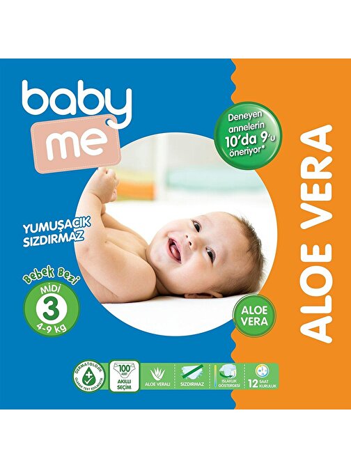 Baby Me Aloe Vera Midi 4 - 9 kg 3 Numara Bebek Bezi 100 Adet