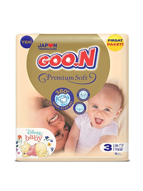 Goon Premium Soft 7 - 12 kg 3 Numara Fırsat Paketi Bebek Bezi 76 Adet