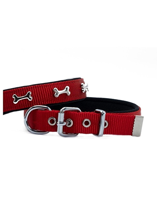 Doggie Comfort Metal Kemik İşlemeli Köpek Boyun Tasması M 2X35-40cm Kırmızı