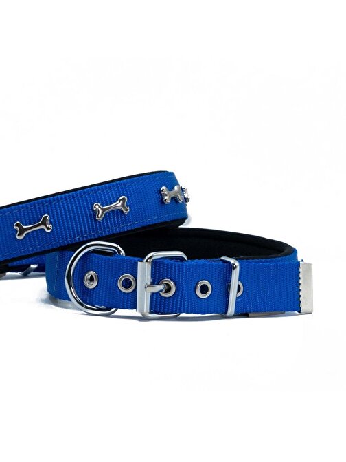 Doggie Comfort Metal Kemik İşlemeli Köpek Boyun Tasması M 2.5X37-45cm Royal Mavi