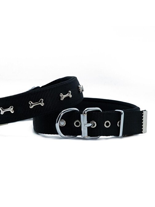 Doggie Comfort Metal Kemik İşlemeli Köpek Boyun Tasması M 3X42-50cm Siyah