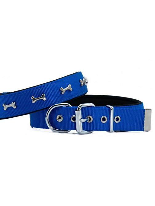 Doggie Comfort Metal Kemik İşlemeli Köpek Boyun Tasması L 3X47-55cm Royal Mavi